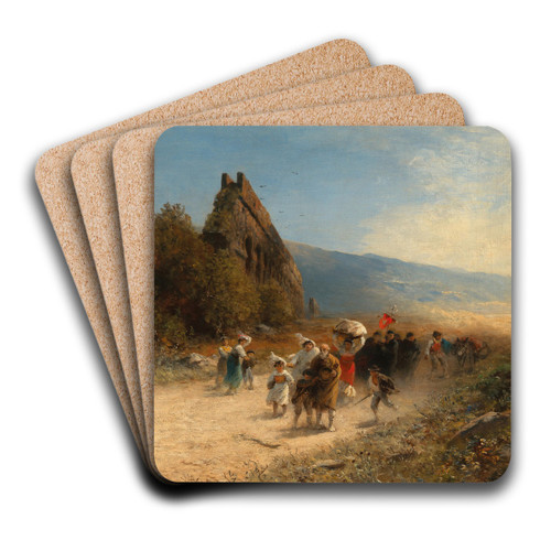 A Procession in the Roman Campagna by Albert Flamm Art Drink Coaster set