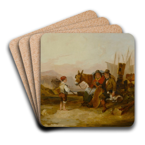 Travelers at the seashore by William Shayer, Snr. Art Drink Coaster set