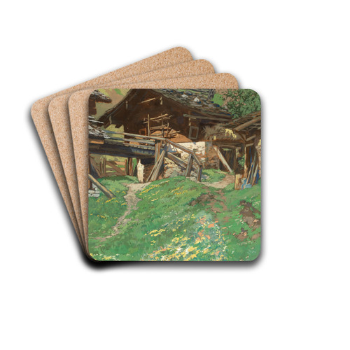 An Alpine lodge by Hugo Hodiener Drink Coasters - set of 4 An Alpine lodge by Hugo Hodiener Drink Coasters - set of 4