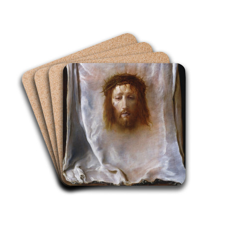 The Veil of Veronica by Domenico Fetti Drink Coasters - set of 4 The Veil of Veronica by Domenico Fetti Drink Coasters - set of 4