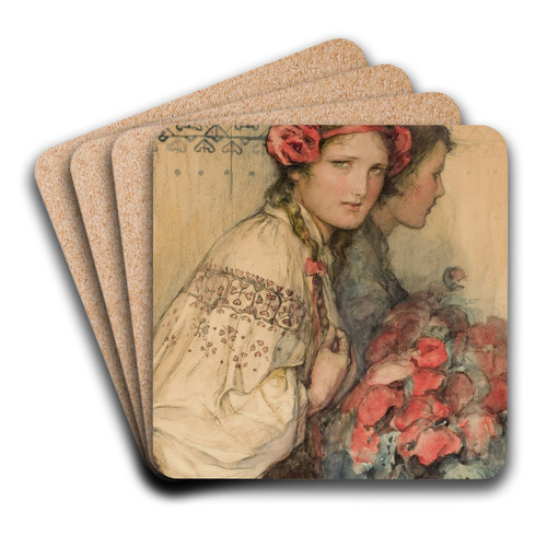 Poppy Girl by Wladyslaw Theodore Benda Art Drink Coaster set