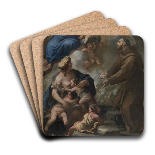 The Virgin and Child Appearing to Saint Francis of Assisi by Luca Giordano Art Drink Coaster set