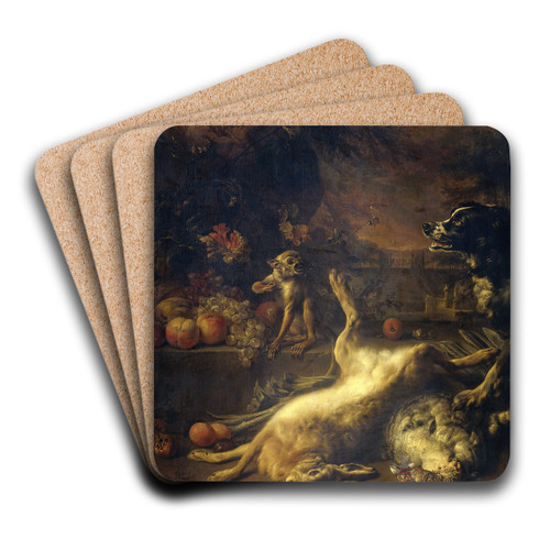 A Monkey and a Dog with Dead Game and Fruit by Jan Weenix Art Drink Coaster set A Monkey and a Dog with Dead Game and Fruit by Jan Weenix Art Drink Coaster set