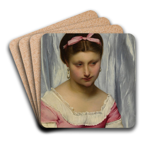 The Pink Ribbon by Adolphe-Alexandre Lesrel Art Drink Coaster set The Pink Ribbon by Adolphe-Alexandre Lesrel Art Drink Coaster set