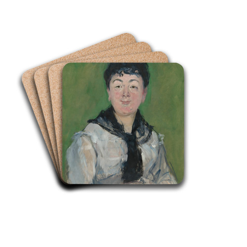Portrait of a Woman with a Black Fichu by douard Manet Drink Coasters - set of 4 Portrait of a Woman with a Black Fichu by douard Manet Drink Coasters - set of 4