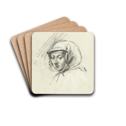 Hoofd van een vrouw met een hoofddoek, naar links by Moses ter Borch Drink Coasters - set of 4