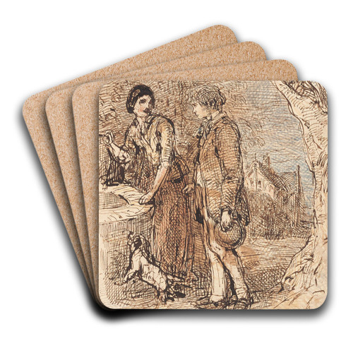Man and woman at well by William Makepeace Thackeray Art Drink Coaster set