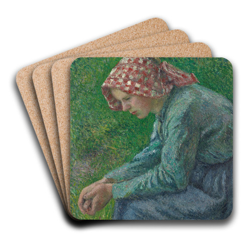 A Seated PeasantWoman by Camille Pissarro Art Drink Coaster set