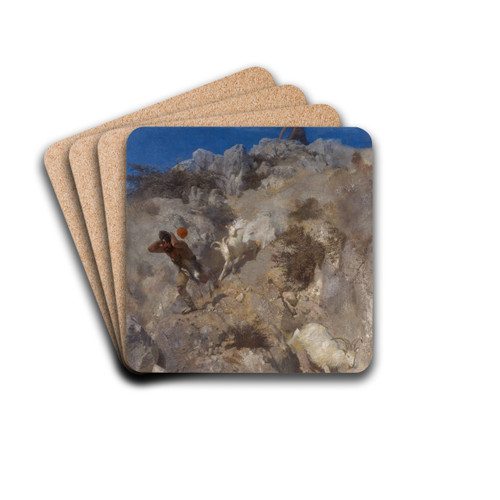 Pan Frightening A Shepherd (Terrified Panic) by Arnold Bcklin Drink Coasters - set of 4