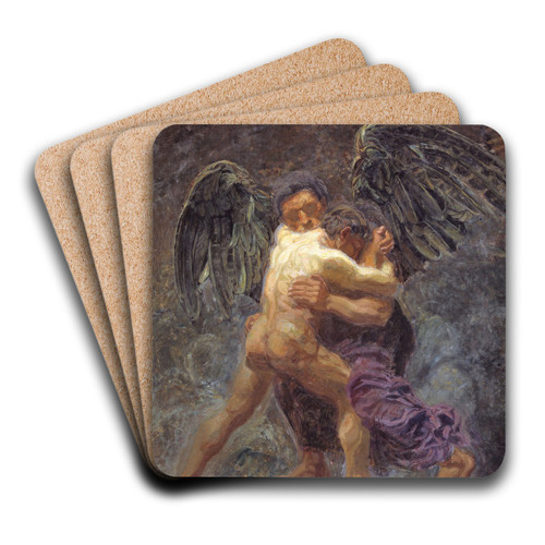 Jacob Wrestling with the Angel by Oluf Hartmann Art Drink Coaster set