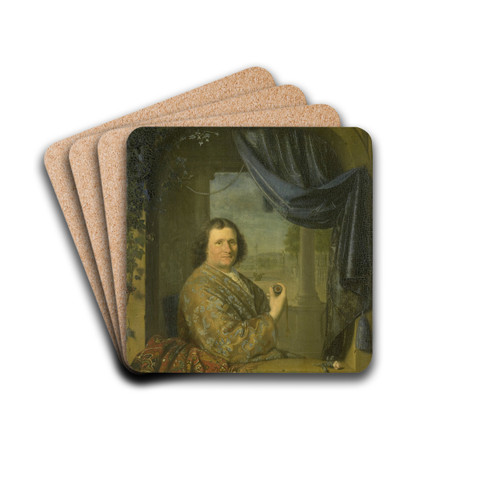 Portrait of a Man with a Watch by Pieter Cornelisz van Slingelandt Drink Coasters - set of 4 Portrait of a Man with a Watch by Pieter Cornelisz van Slingelandt Drink Coasters - set of 4