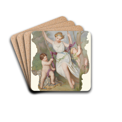 Girl On A Swing With Two Children by Continental School Drink Coasters - set of 4