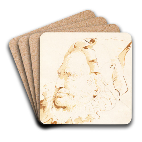 Head of a Magician by Giovanni Battista Tiepolo Art Drink Coaster set Head of a Magician by Giovanni Battista Tiepolo Art Drink Coaster set