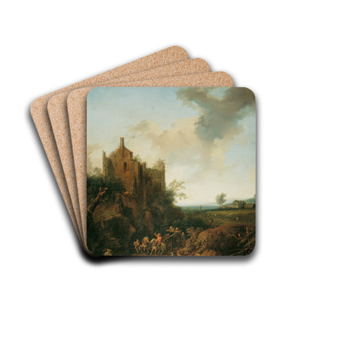 Landschaft mit Schlossruine und Pferdewagen by Christian Hilfgott Brand Drink Coasters - set of 4