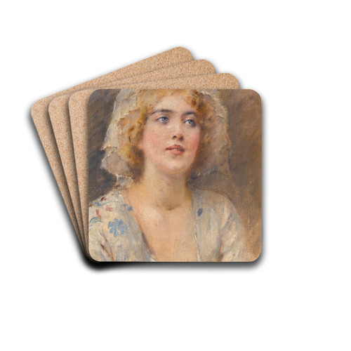Portrait Of A Girl by Konstantin Egorovich Makovsky Drink Coasters - set of 4
