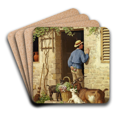 En ung mand kommer med blomster og grntsager til sin udkrne by Carl Bgh Art Drink Coaster set