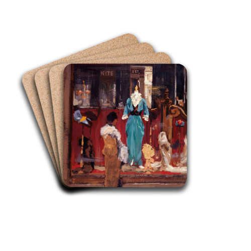 Devanture d'une boutique de mode. by Eugne Louis Gillot Drink Coasters - set of 4 Devanture d'une boutique de mode. by Eugne Louis Gillot Drink Coasters - set of 4