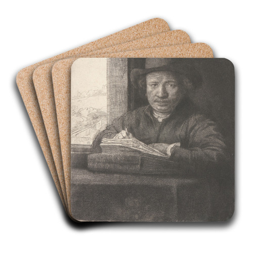 Rembrandt Drawing at a Window by Rembrandt van Rijn Art Drink Coaster set