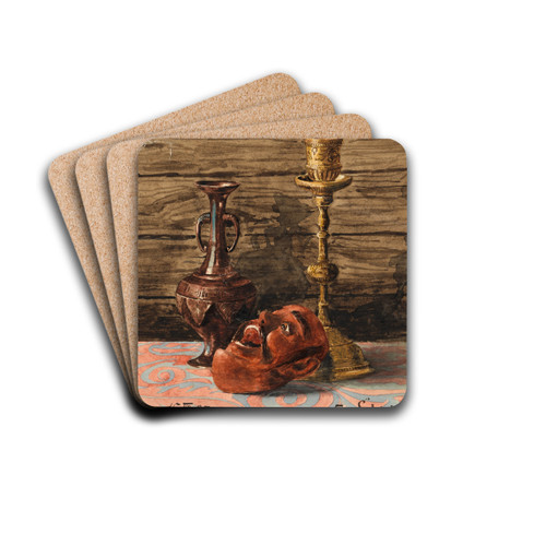 Stillleben mit Kerzenleuchter, Vase und Maske by Egon Schiele Drink Coasters - set of 4