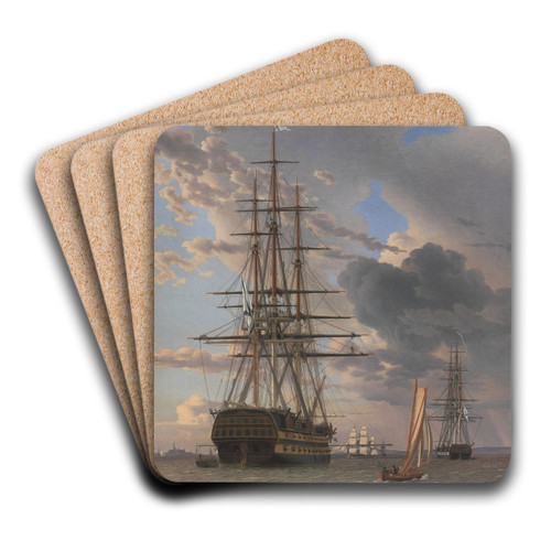 The Russian Ship of the Line 'Asow' and a Frigate at Anchor near Elsinore by Christoffer Wilhelm Eckersberg Art Drink Coaster set The Russian Ship of the Line 'Asow' and a Frigate at Anchor near Elsinore by Christoffer Wilhelm Eckersberg Art Drink Coaster set