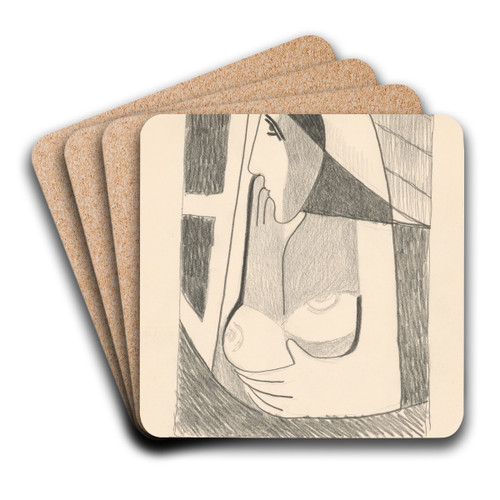 Woman by the window by Mikul Galanda Art Drink Coaster set Woman by the window by Mikul Galanda Art Drink Coaster set