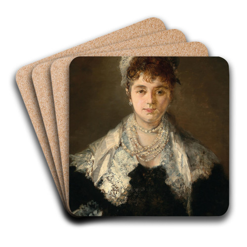 Portrait of a Lady with a Pearl Necklace by Hans Makart Art Drink Coaster set