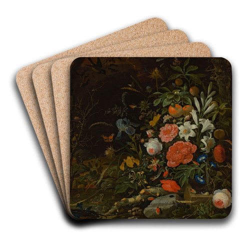 Flowers and tiny creatures  Vanitas by Abraham Mignon Art Drink Coaster set