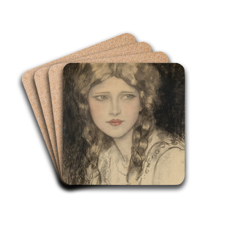 Girl with Braids by Wladyslaw Theodore Benda Drink Coasters - set of 4