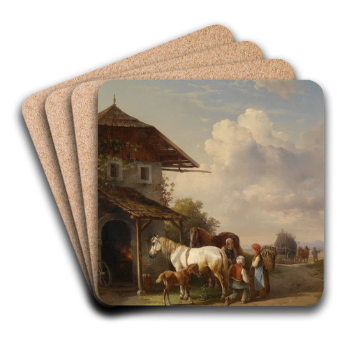 Beim Hufschmied by Edmund Mahlknecht Art Drink Coaster set