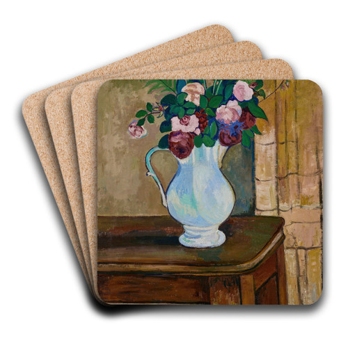 Bouquet de roses, bleuets et fougres by Suzanne Valadon Art Drink Coaster set Bouquet de roses, bleuets et fougres by Suzanne Valadon Art Drink Coaster set