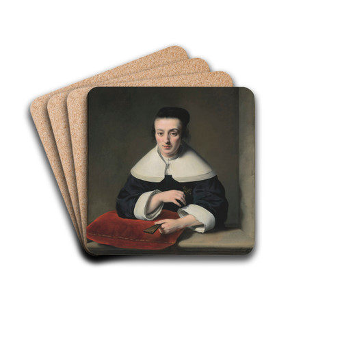 Portrait of a lady at a casement by Ferdinand Bol Drink Coasters - set of 4
