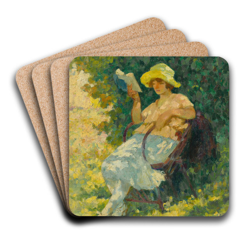 La lecture au jardin by Henri Lebasque Art Drink Coaster set La lecture au jardin by Henri Lebasque Art Drink Coaster set