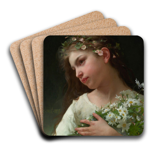 Girl with a bouquet of daisies by Jules-Cyrille Cav Art Drink Coaster set