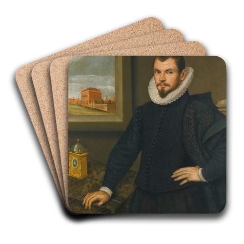 Portrait Of A Gentleman by School of the Veneto Art Drink Coaster set Portrait Of A Gentleman by School of the Veneto Art Drink Coaster set