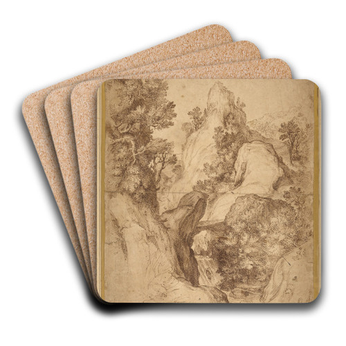 Rocky Landscape with a Waterfall by Girolamo Muziano Art Drink Coaster set