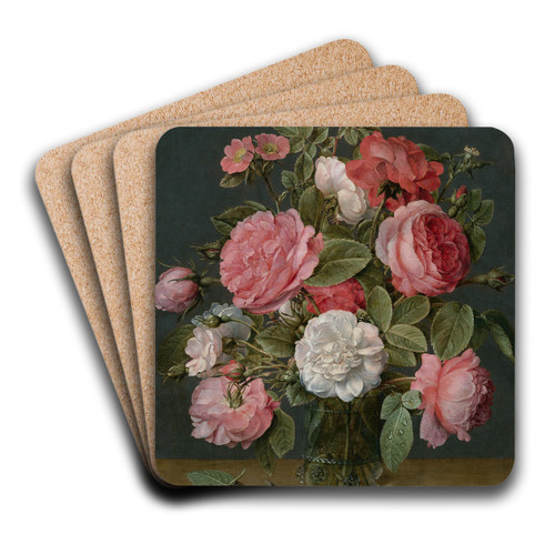 Roses in a Glass Vase by Jacob van Hulsdonck Art Drink Coaster set