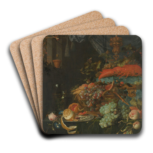Still Life with Fruit and a Goldfinch by Abraham Mignon Art Drink Coaster set Still Life with Fruit and a Goldfinch by Abraham Mignon Art Drink Coaster set