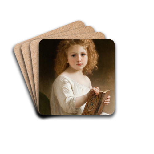 The Story Book by William Bouguereau Drink Coasters - set of 4 The Story Book by William Bouguereau Drink Coasters - set of 4