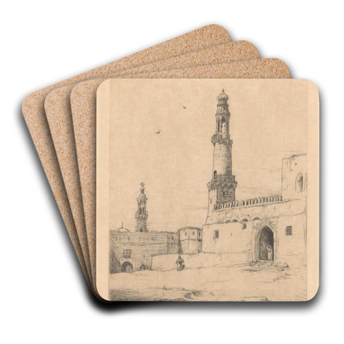 Straataanzicht met moskeen by Marius Bauer Art Drink Coaster set