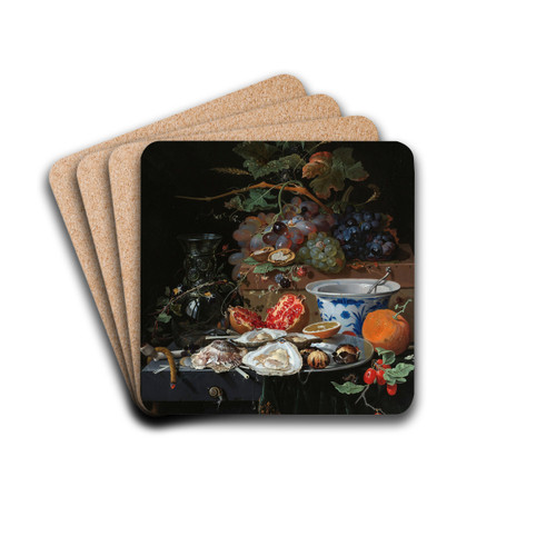 Still Life with Fruit, Oysters, and a Porcelain Bowl by Abraham Mignon Drink Coasters - set of 4 Still Life with Fruit, Oysters, and a Porcelain Bowl by Abraham Mignon Drink Coasters - set of 4