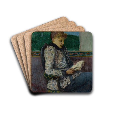Lecture  La Fentre by Henry Moret Drink Coasters - set of 4 Lecture  La Fentre by Henry Moret Drink Coasters - set of 4