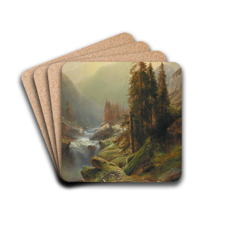 Large Mountain Landscape by Albert Zimmermann Drink Coasters - set of 4 Large Mountain Landscape by Albert Zimmermann Drink Coasters - set of 4