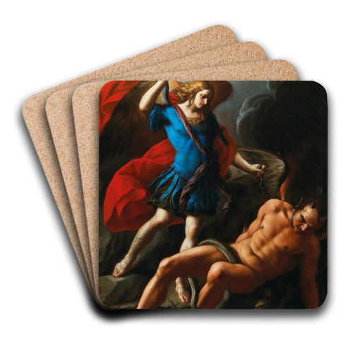 Saint Michael defeating Lucifer by Giuseppe Marullo Art Drink Coaster set