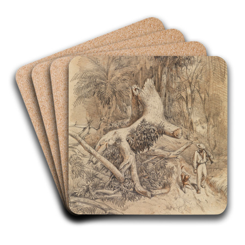 Jger mit Hund im Urwald by Ferdinand Keller Art Drink Coaster set