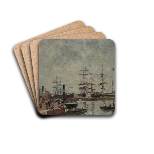 Port, navires  quai by Eugne Boudin Drink Coasters - set of 4 Port, navires  quai by Eugne Boudin Drink Coasters - set of 4