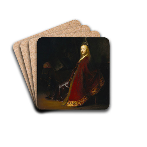 Minerva by Rembrandt van Rijn Drink Coasters - set of 4