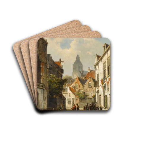 Street Scene by Willem Koekkoek Drink Coasters - set of 4 Street Scene by Willem Koekkoek Drink Coasters - set of 4