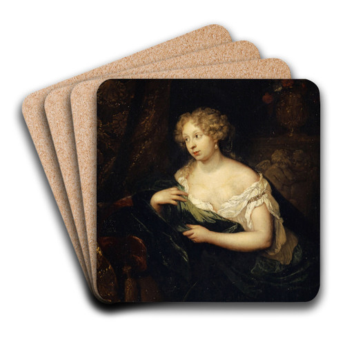 Lady in front of a Mirror by Caspar Netscher Art Drink Coaster set