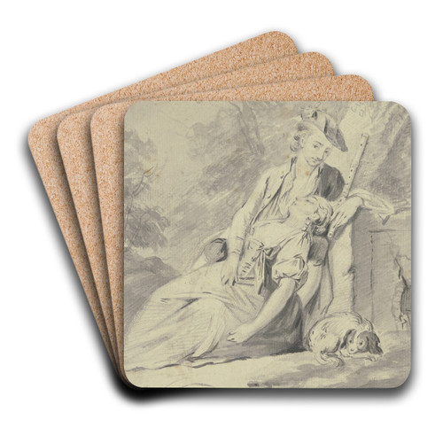 Ein Schfer und eine Schferin mit einem Hund lagern unter Bumen by Gottlieb Welt Art Drink Coaster set