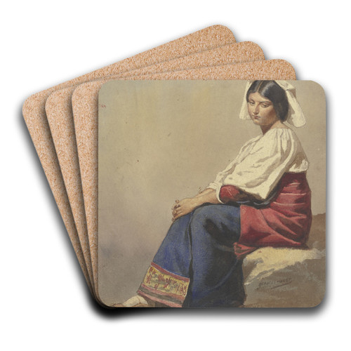 Studie einer jungen sitzenden Italienerin by Johann Heinrich Hasselhorst Art Drink Coaster set